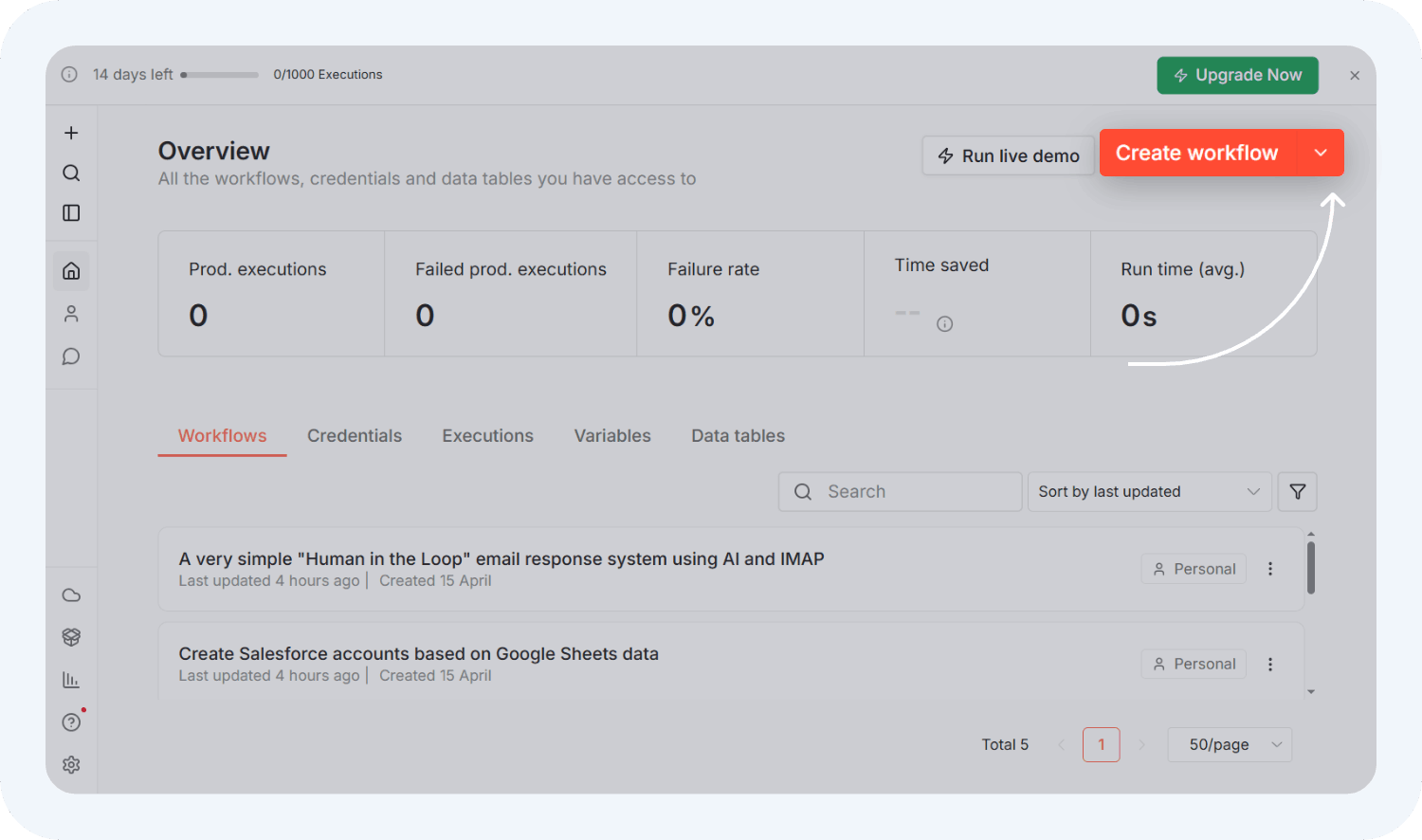 Интерфейс сервиса n8n