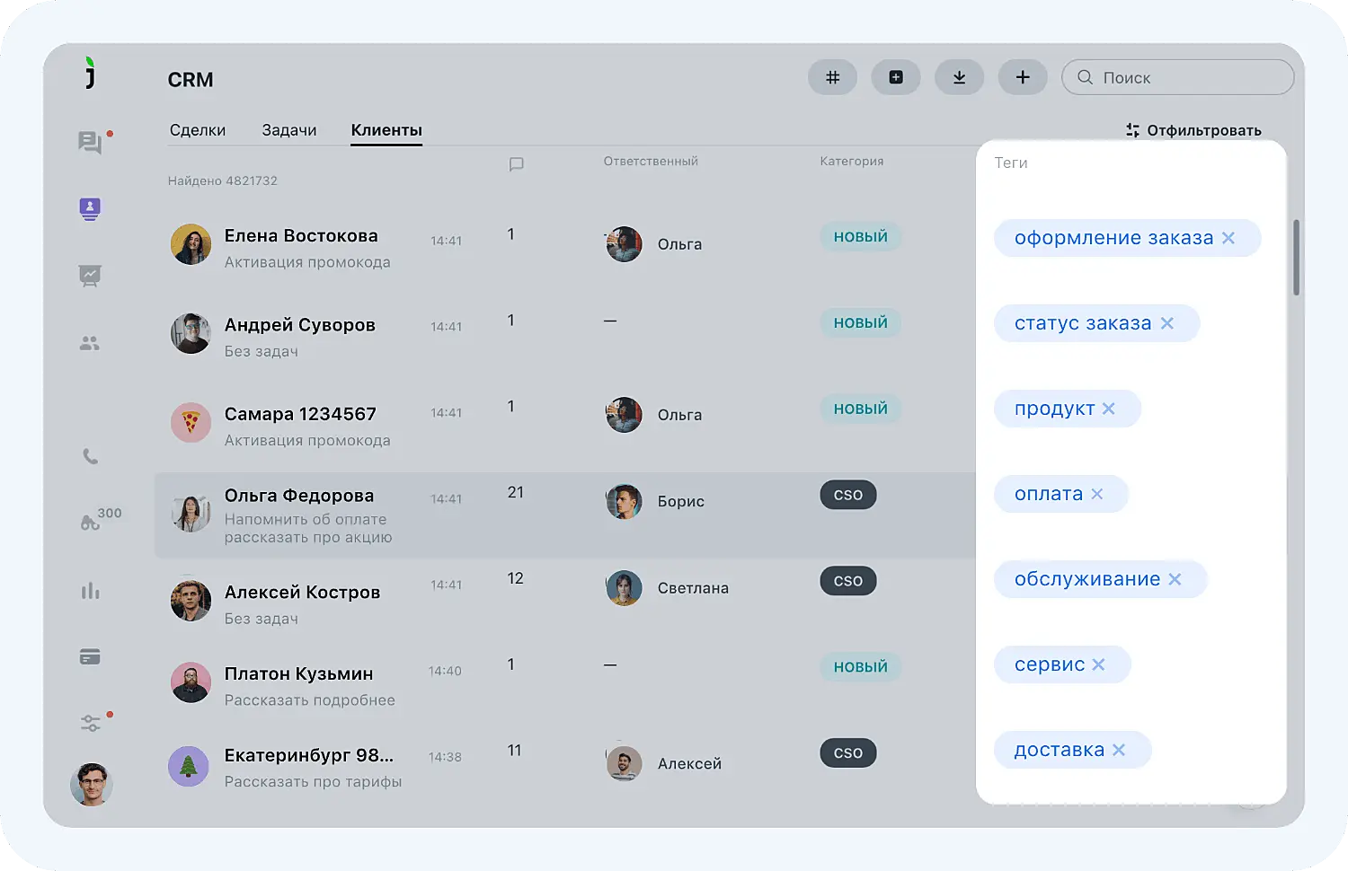 Тегирование заявок в CRM